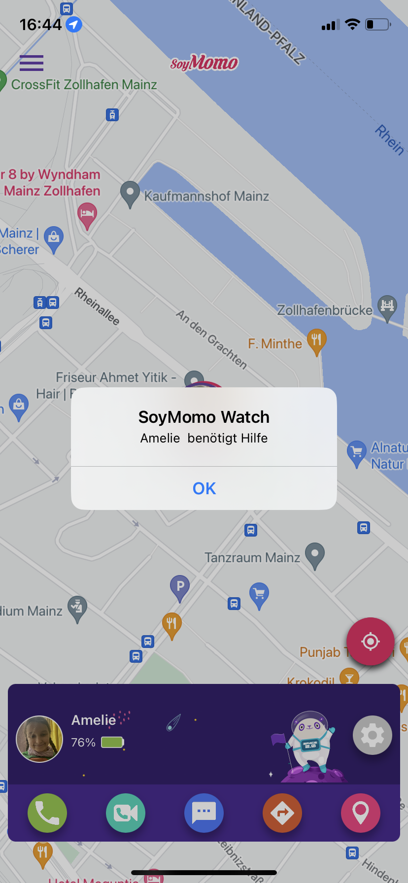 Die SOS Funktion der SoyMomo Kindersmartwatch auf der Eltern App